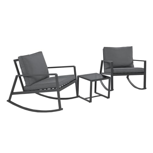 AUJDKDH 3-teiliges Schaukelstuhl-Set, 2 Stühle + Glas-Couchtisch, mit Kissen
