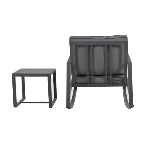 AUJDKDH 3-teiliges Schaukelstuhl-Set, 2 Stühle + Glas-Couchtisch, mit Kissen