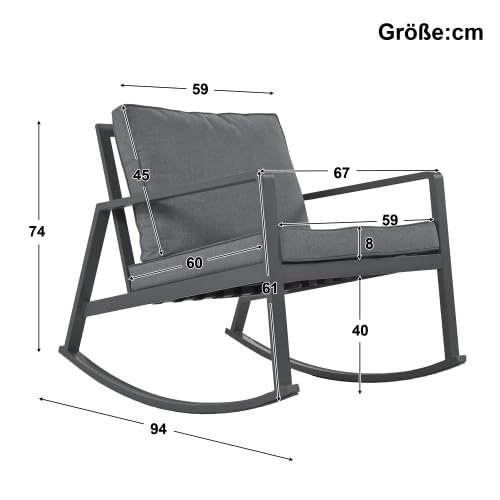 AUJDKDH 3-teiliges Schaukelstuhl-Set, 2 Stühle + Glas-Couchtisch, mit Kissen