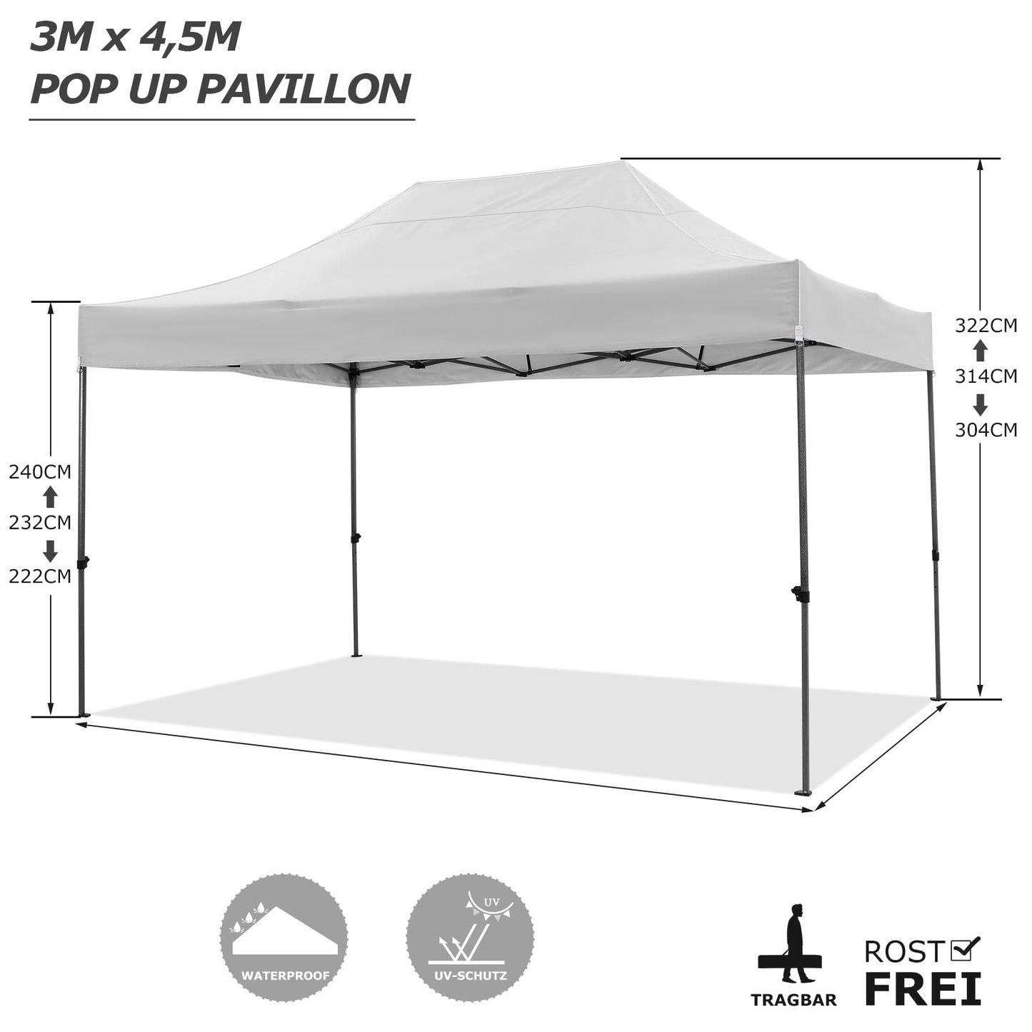 COBIZI 3x4,5m Faltpavillon mit 4 Seitenwänden, Wasserdicht für Garten und Events
