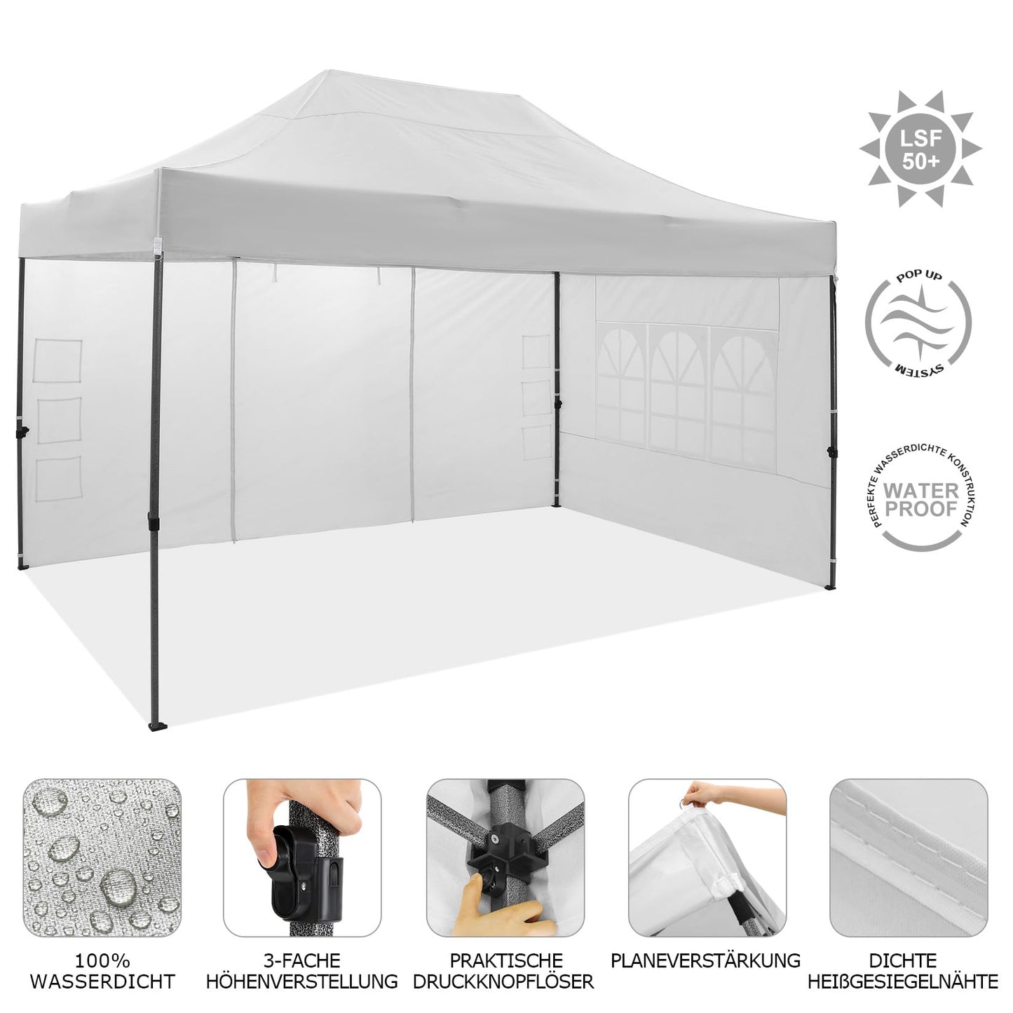 COBIZI 3x4,5m Faltpavillon mit 4 Seitenwänden, Wasserdicht für Garten und Events
