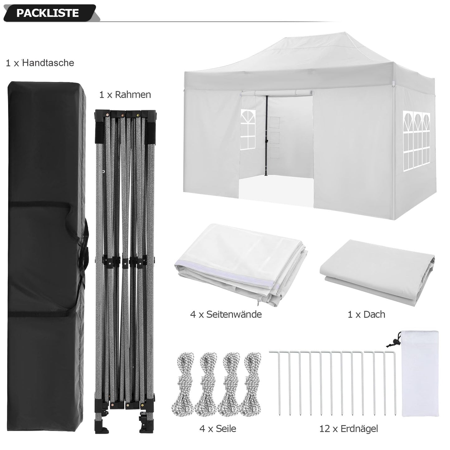 COBIZI 3x4,5m Faltpavillon mit 4 Seitenwänden, Wasserdicht für Garten und Events