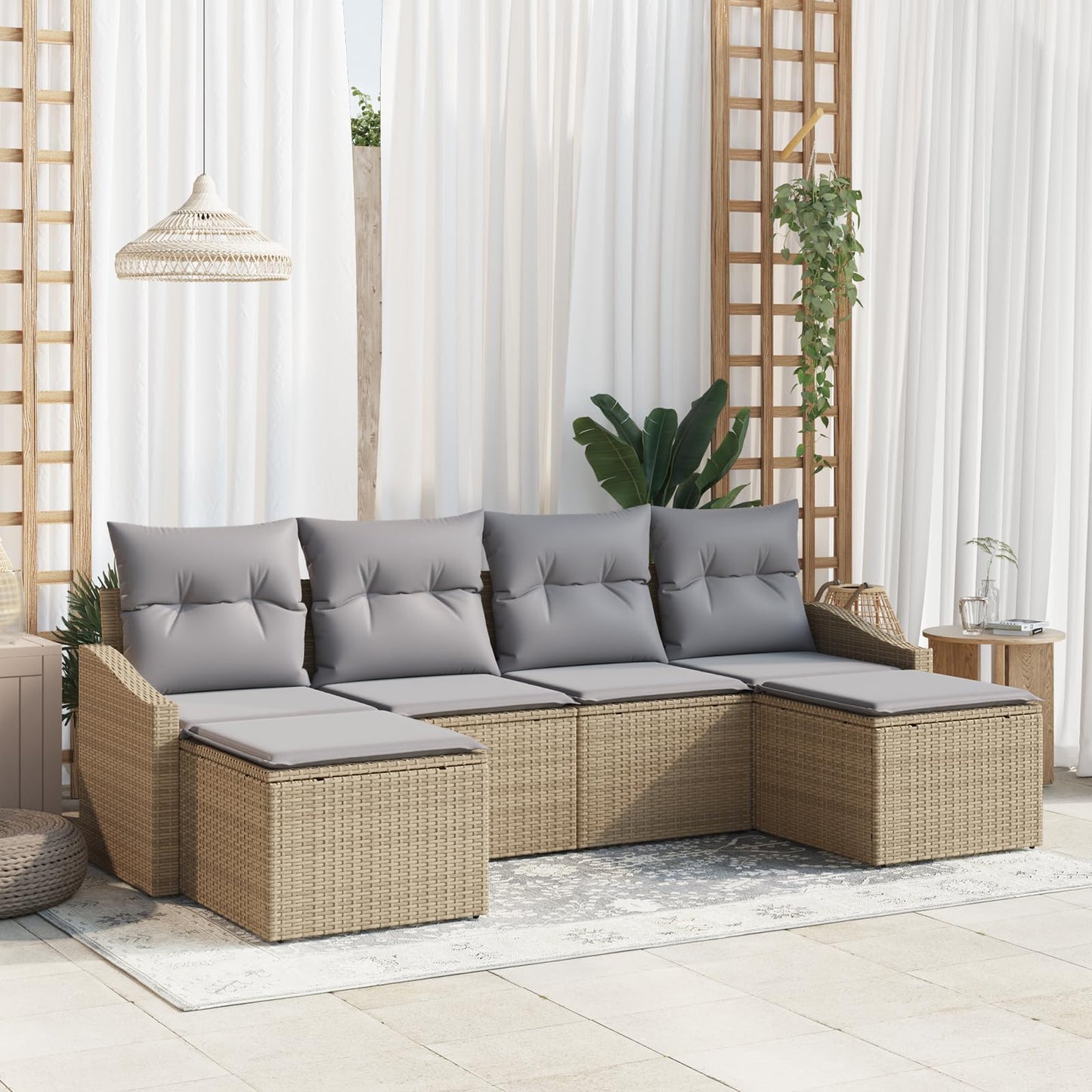 vidaXL 6-teiliges Garten-Sofa-Set, Beige, Poly-Rattan, wasserabweisend.vidaXL 6-teiliges Garten-Sofa-Set, Beige, Poly-Rattan, wasserabweisend.