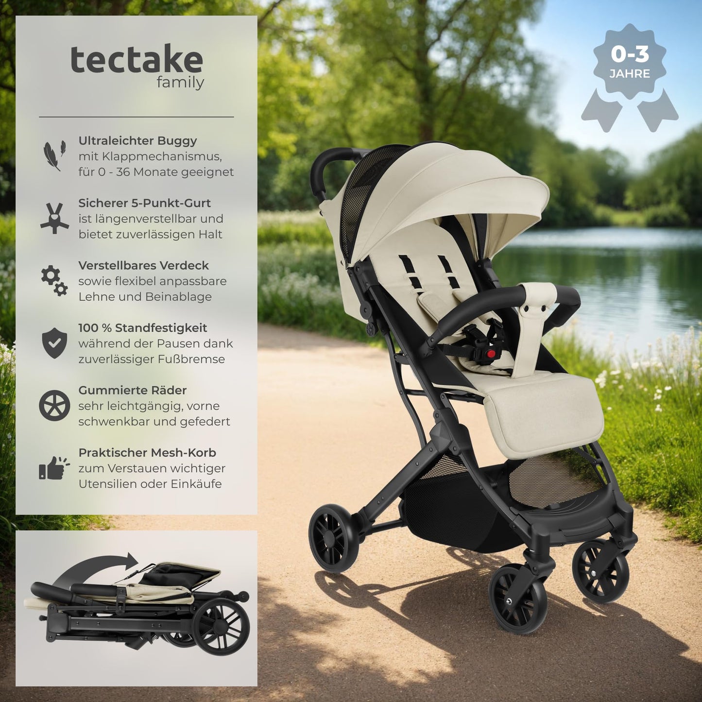 tectake® Buggy Kinderwagen von 0 bis 3 Jahre