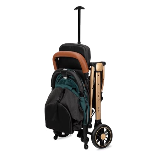 MoMi ESTELLE Kinderwagen ab 6. Monat (bis 15 kg), klappbarer Buggy mit 5-Punkt-Sicherheitsgurt, Einkaufskorb und Liegefunktion, Teleskop-Stange zum Ziehen, steht nach dem Zusammenklappen