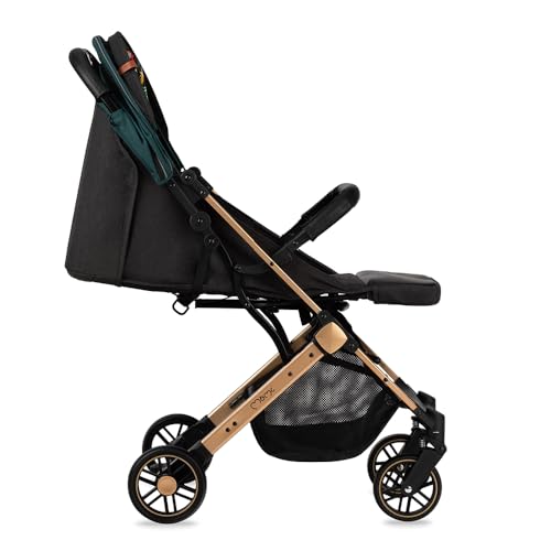 MoMi ESTELLE Kinderwagen ab 6. Monat (bis 15 kg), klappbarer Buggy mit 5-Punkt-Sicherheitsgurt, Einkaufskorb und Liegefunktion, Teleskop-Stange zum Ziehen, steht nach dem Zusammenklappen