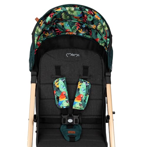 MoMi ESTELLE Kinderwagen ab 6. Monat (bis 15 kg), klappbarer Buggy mit 5-Punkt-Sicherheitsgurt, Einkaufskorb und Liegefunktion, Teleskop-Stange zum Ziehen, steht nach dem Zusammenklappen
