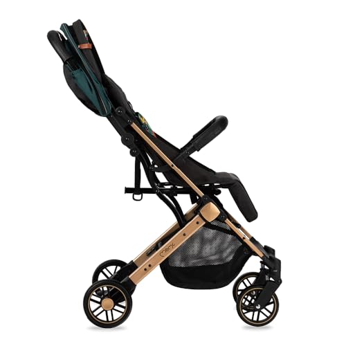 MoMi ESTELLE Kinderwagen ab 6. Monat (bis 15 kg), klappbarer Buggy mit 5-Punkt-Sicherheitsgurt, Einkaufskorb und Liegefunktion, Teleskop-Stange zum Ziehen, steht nach dem Zusammenklappen