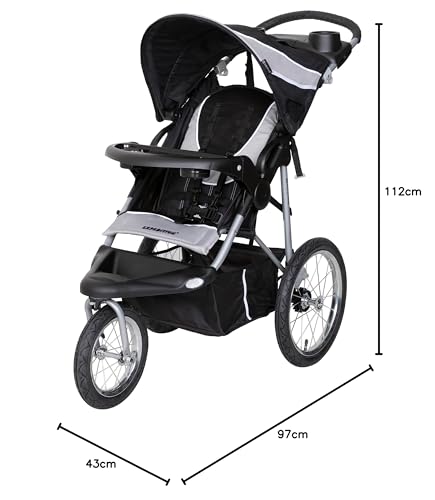 Baby Trend Expedition Jogging-Kinderwagen Phantom – Leichter All-Terrain-Jogger mit feststellbarem Schwenkrad, kompatibel mit Babyschalen, 5-Punkt-Gurt, zusätzlicher Stauraum, verstellbares Verdeck