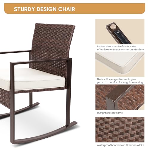 YIYAN 3-teiliges Schaukel-Bistro-Set, PE-Geflecht, Weiß, mit Kissen.