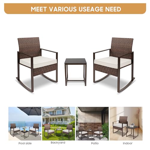 YIYAN 3-teiliges Schaukel-Bistro-Set, PE-Geflecht, Weiß, mit Kissen.