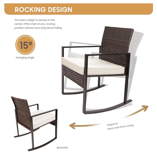 YIYAN 3-teiliges Schaukel-Bistro-Set, PE-Geflecht, Weiß, mit Kissen.