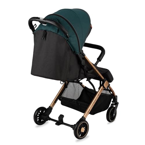 MoMi ESTELLE Kinderwagen ab 6. Monat (bis 15 kg), klappbarer Buggy mit 5-Punkt-Sicherheitsgurt, Einkaufskorb und Liegefunktion, Teleskop-Stange zum Ziehen, steht nach dem Zusammenklappen
