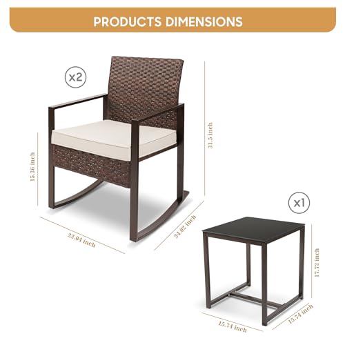 YIYAN 3-teiliges Schaukel-Bistro-Set, PE-Geflecht, Weiß, mit Kissen.