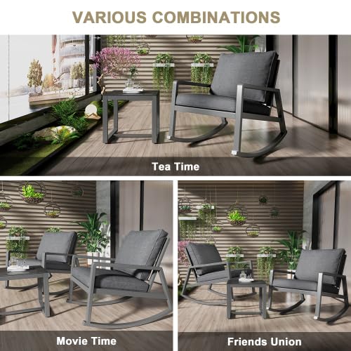 AUJDKDH 3-teiliges Schaukelstuhl-Set, 2 Stühle + Glas-Couchtisch, mit Kissen