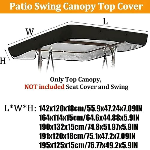 Ersatzabdeckung für 3-Sitzer-Terrassenschaukeln, 190,5x119,4 cm, wasserdicht.