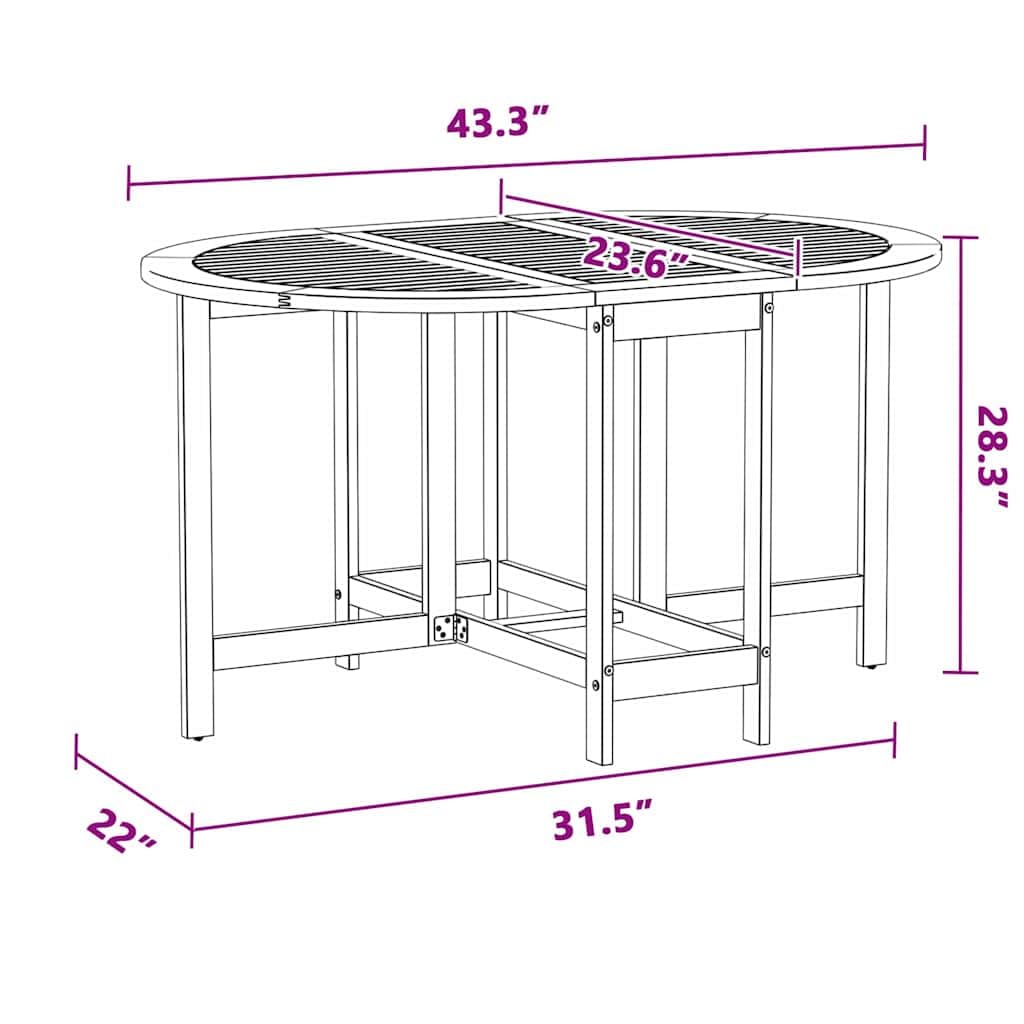 vidaXL ovaler Terrassentisch, Akazienholz, faltbar, für 4 Personen.