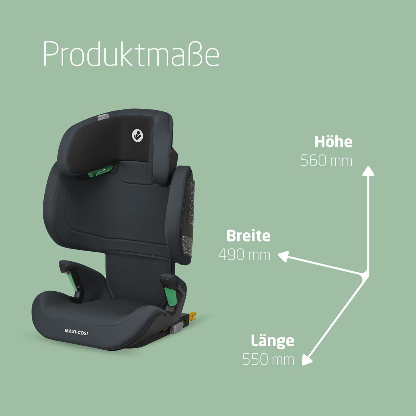 Maxi-Cosi RodiFix M i-Size, Kindersitz mit hohem Rücken, 3,5–12 Jahre, 100–150 cm, ISOFIX-Kindersitz, G-CELL Seitenaufprallschutz, verstellbare Höhe, schnelles und einfaches Anschnallen, Basic Grey