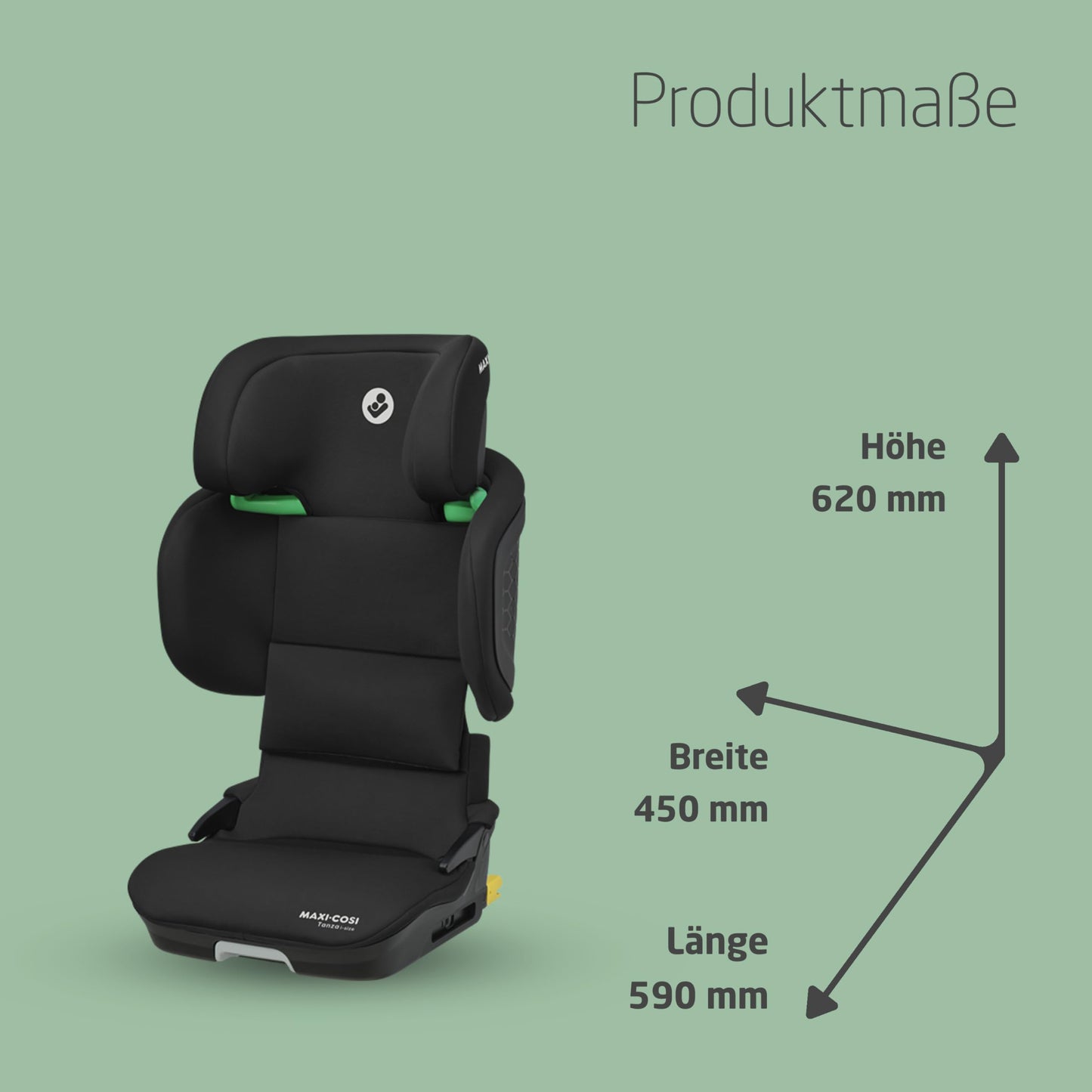 Maxi-Cosi Tanza i-Size, Klappbarer Kindersitz, 3,5-12 Jahren, 100–150 cm, 10 Kopfstützenpositionen, Tragbarer Reiseautositz, G-CELL Seitenaufprallschutz, Umweltfreundliche Produktion, Full Black