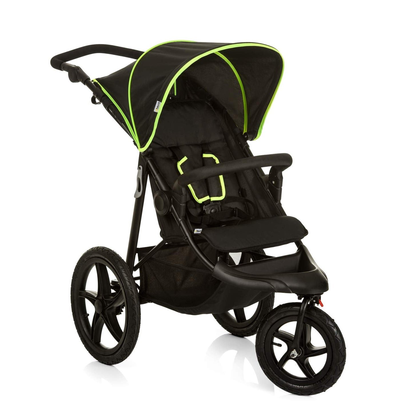 hauck Runner, Black / Neon Yellow - Robuster Dreirad Buggy mit XL Lufträdern, Federung, XL Netzfenster, Verstellbarer Schieber, mit Liegefunktion für Kinder ab Geburt bis 22 kg, Faltbar