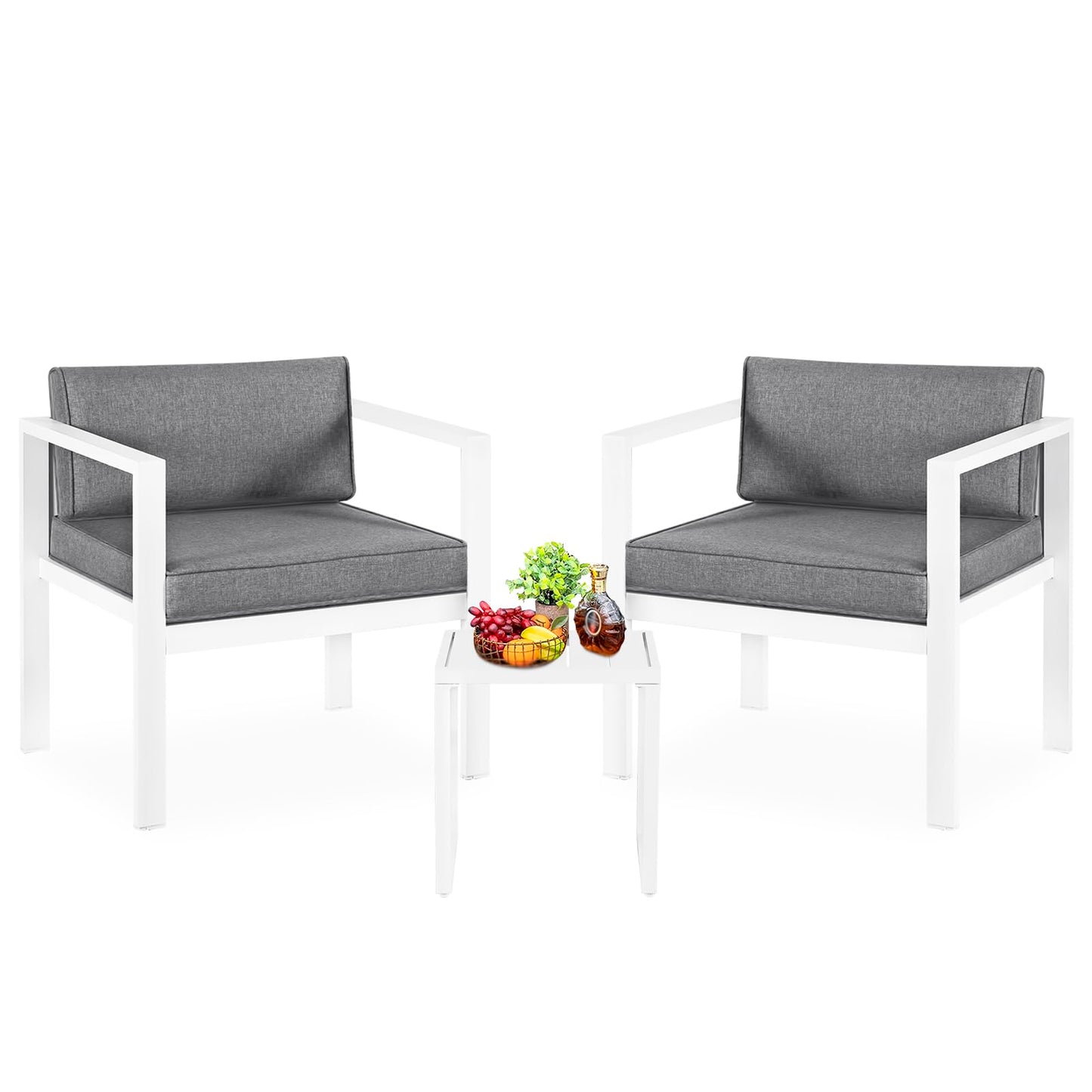 YIYAN 3-teiliges Rattan-Bistro-Set, für 2 Personen, mit Kaffeetisch, Weiß.