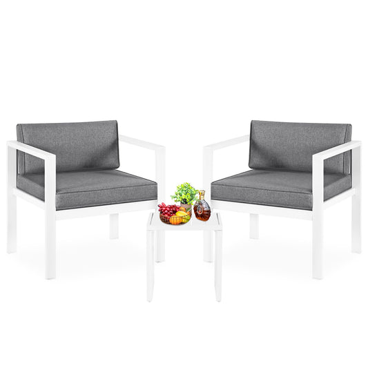 YIYAN 3-teiliges Rattan-Bistro-Set, für 2 Personen, mit Kaffeetisch, Weiß.