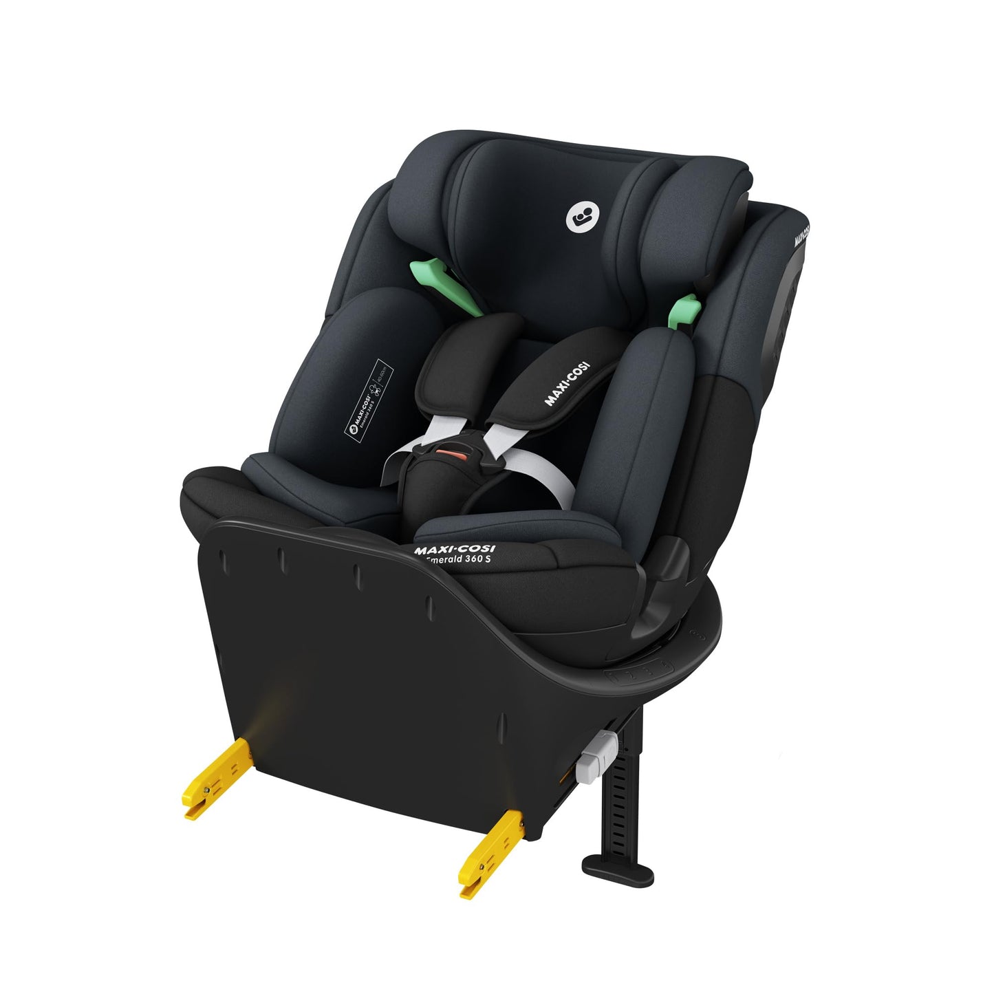 Maxi-Cosi Emerald 360 S i-Size, Autositz 360 Grad drehbar, 0–12 Jahre (40–150 cm), Auto Kindersitz, Baby Autositz, FlexiSpin-Drehung, 4 Liegepositionen, G-CELL Seitenaufprallschutz, Tonal Black