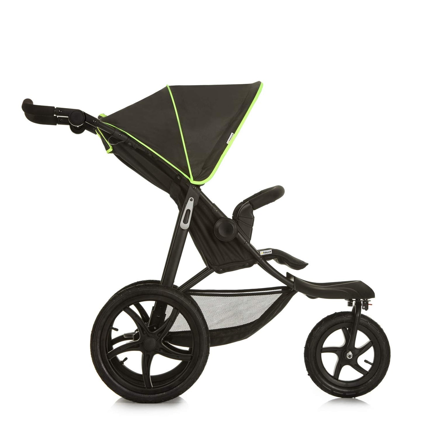 hauck Runner, Black / Neon Yellow - Robuster Dreirad Buggy mit XL Lufträdern, Federung, XL Netzfenster, Verstellbarer Schieber, mit Liegefunktion für Kinder ab Geburt bis 22 kg, Faltbar