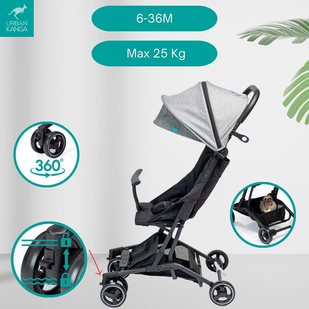 Urban Kanga Bandicoot Reisebuggy Flugzeug Handgepäck bis 25kg Kinderwagen (Hellgrau)