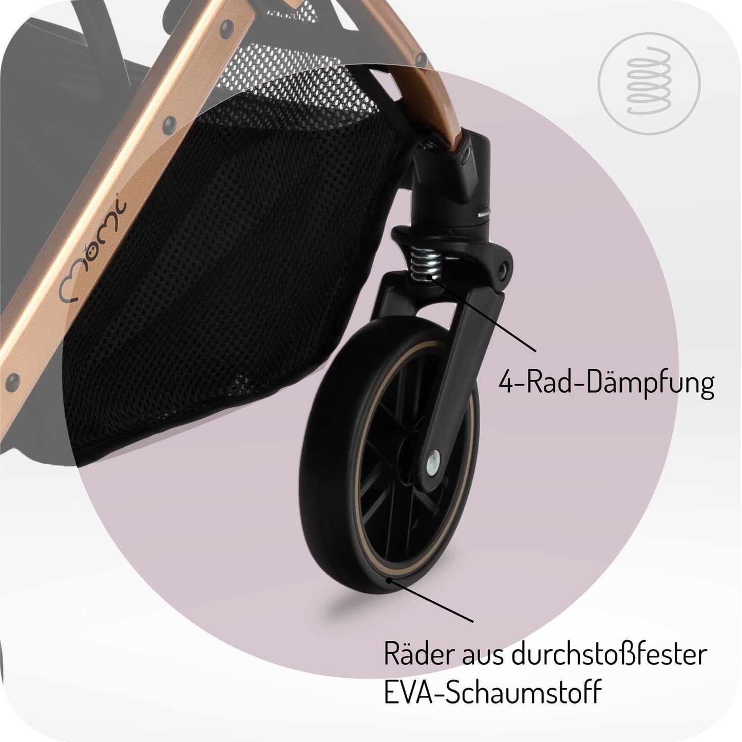 MoMi ESTELLE Kinderwagen ab 6. Monat (bis 15 kg), klappbarer Buggy mit 5-Punkt-Sicherheitsgurt, Einkaufskorb und Liegefunktion, Teleskop-Stange zum Ziehen, steht nach dem Zusammenklappen