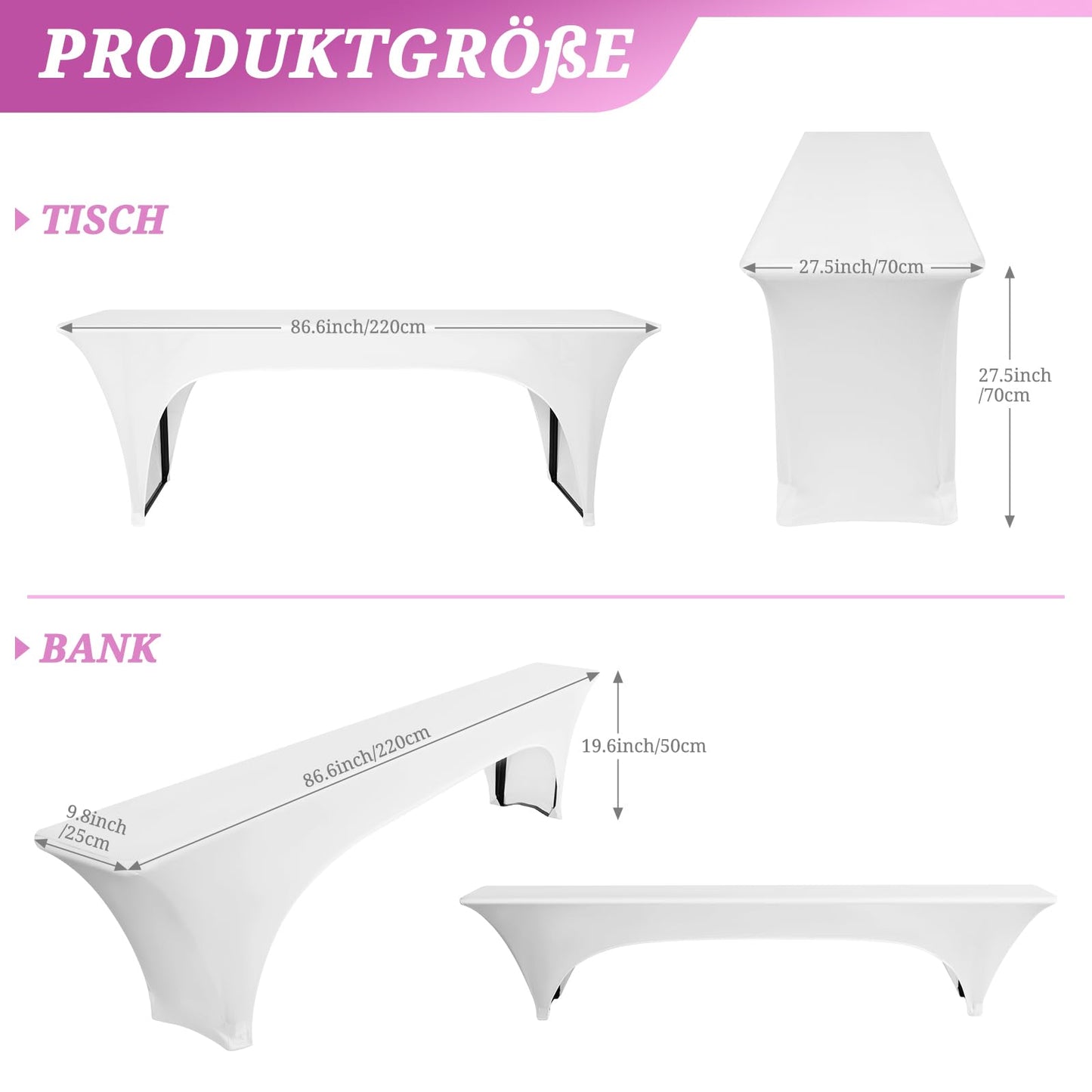 Pesonlook 2er-Set Biertischhussen, weiß, 220x70x70 cm.