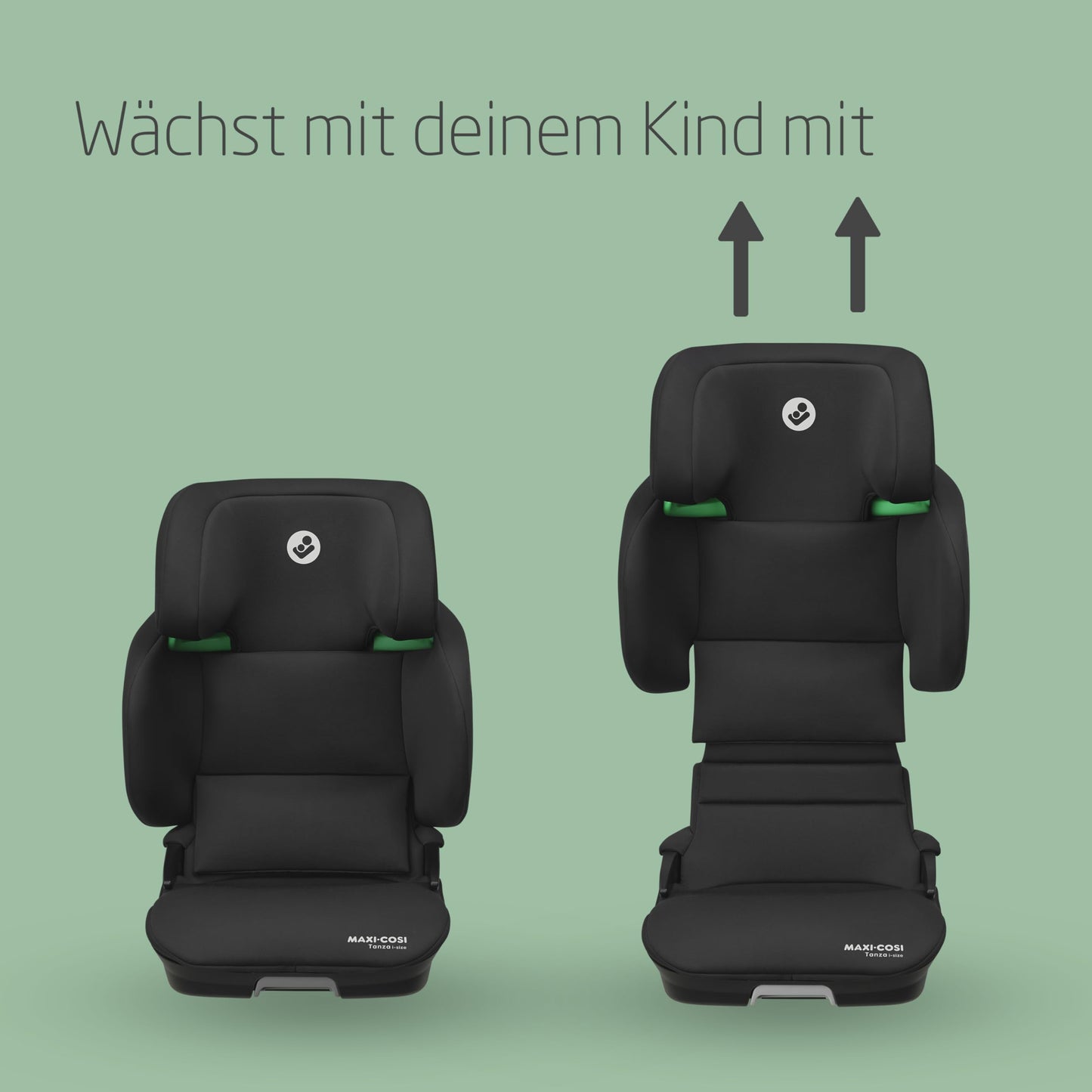 Maxi-Cosi Tanza i-Size, Klappbarer Kindersitz, 3,5-12 Jahren, 100–150 cm, 10 Kopfstützenpositionen, Tragbarer Reiseautositz, G-CELL Seitenaufprallschutz, Umweltfreundliche Produktion, Full Black