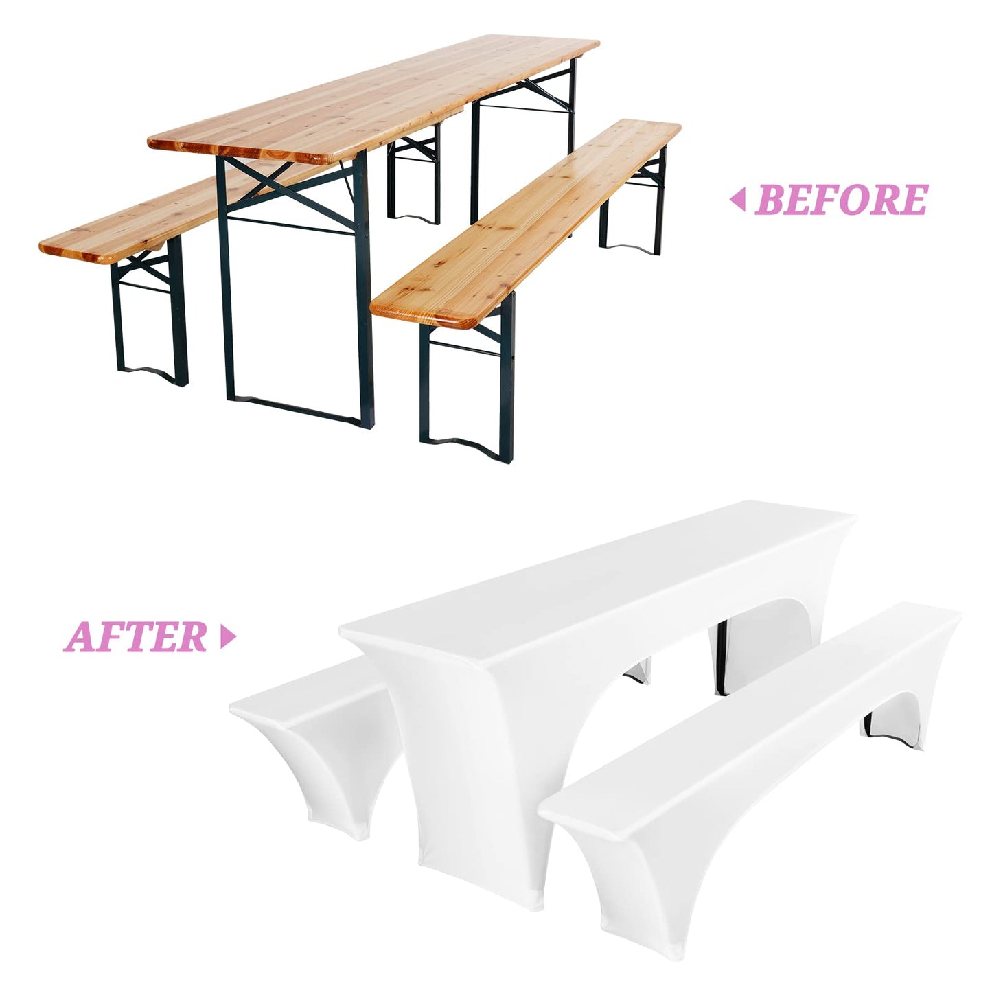 Pesonlook 2er-Set Biertischhussen, weiß, 220x70x70 cm.