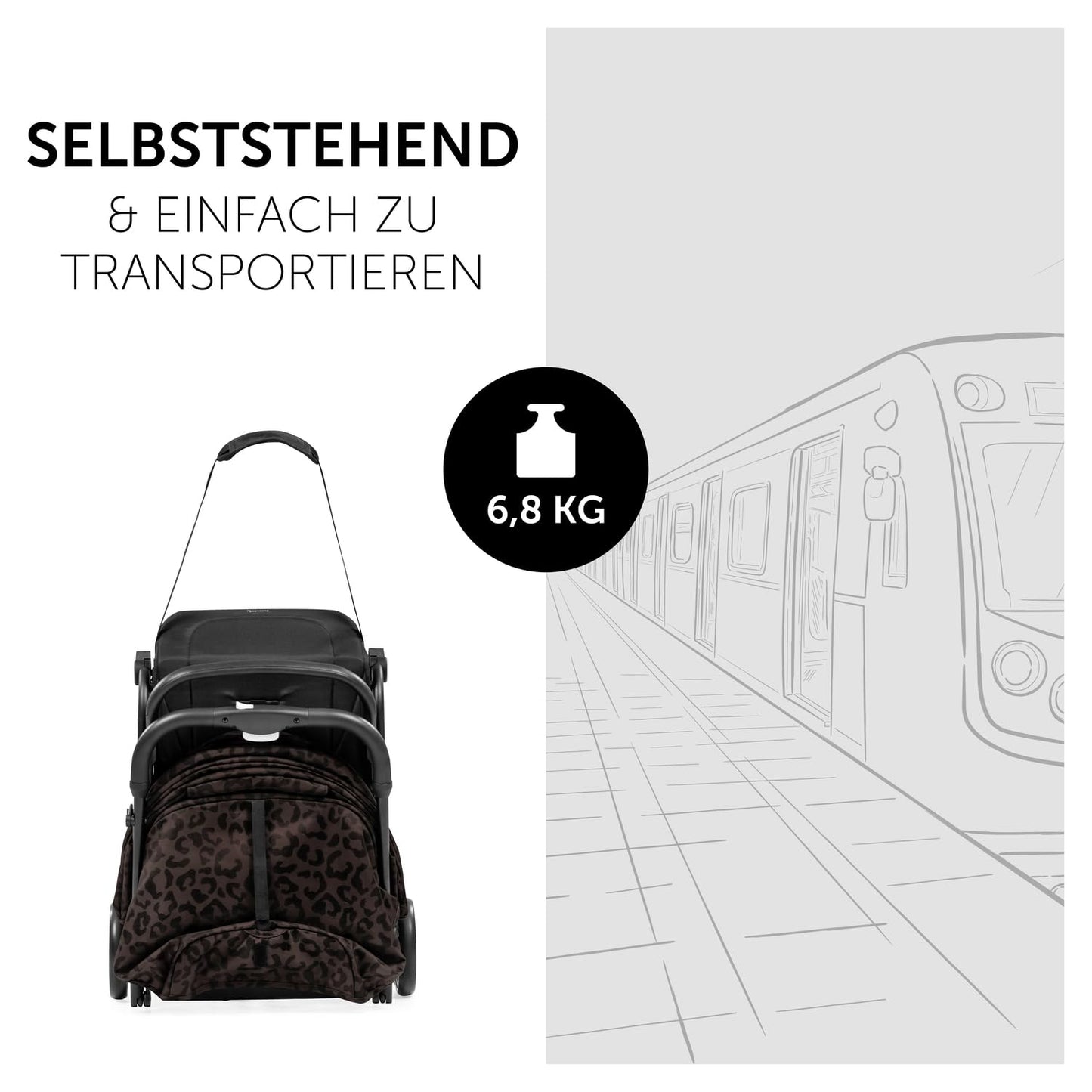 hauck Travel N Care, Leo Schwarz - Reise Buggy für Kinder ab Geburt bis 22 kg - mit Liegefunktion - Leicht 6,9 kg & Kompakt - Klein Zusammenklappbar - UPF 50+ - EVA Räder - Korb bis 3 kg