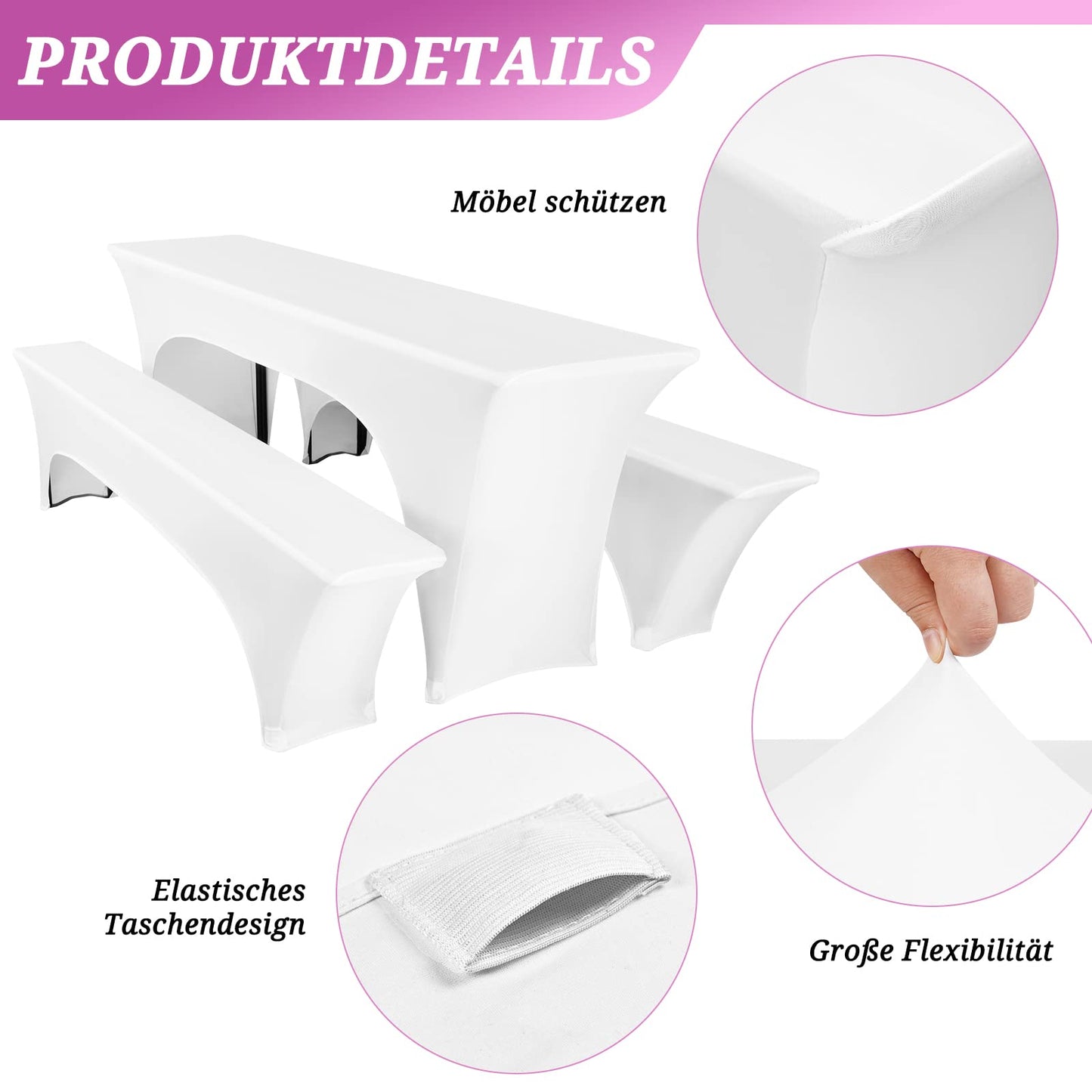 Pesonlook 2er-Set Biertischhussen, weiß, 220x70x70 cm.