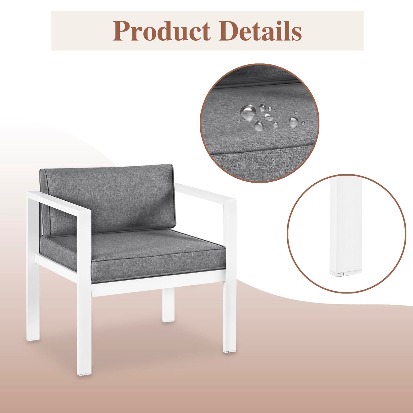 YIYAN 3-teiliges Rattan-Bistro-Set, für 2 Personen, mit Kaffeetisch, Weiß.