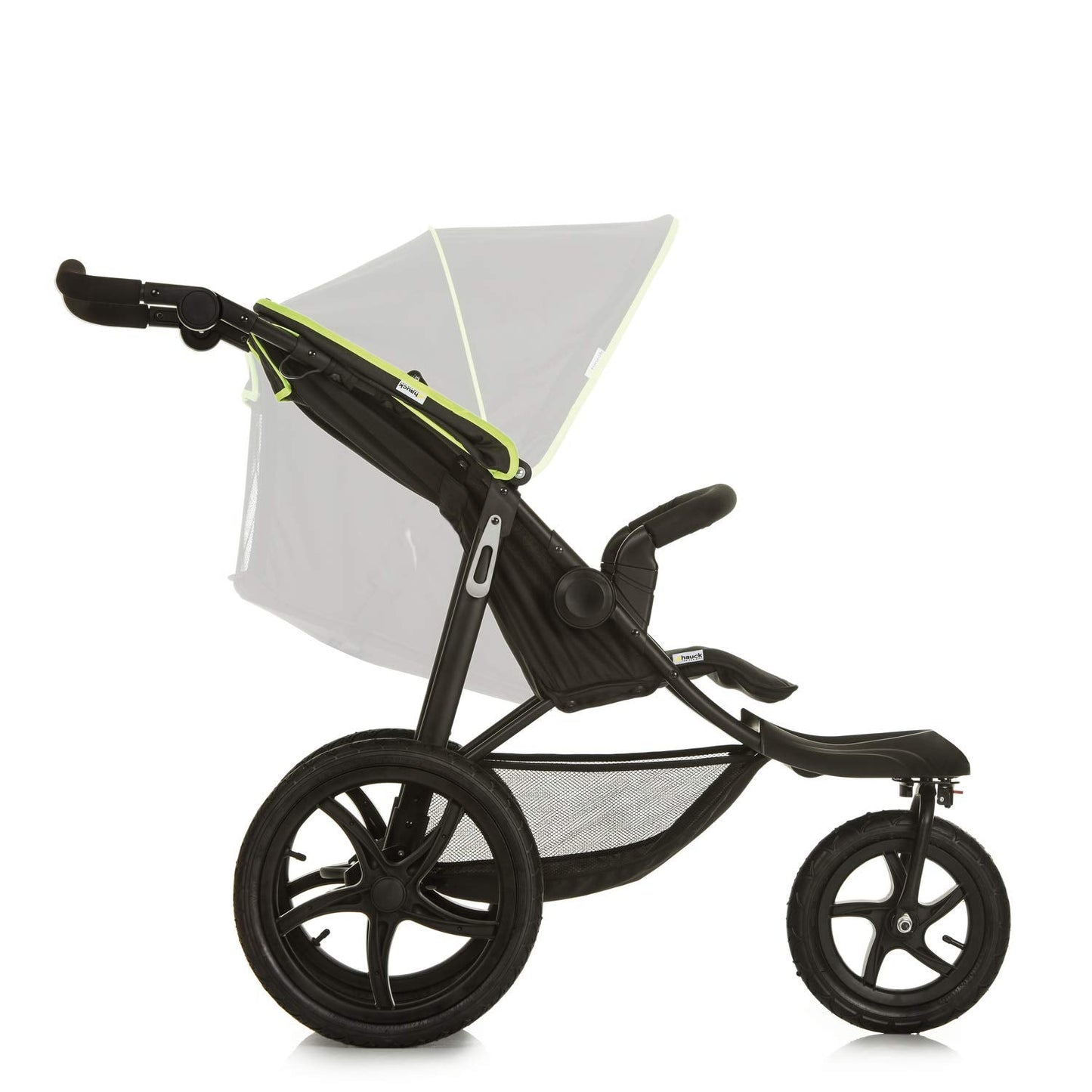 hauck Runner, Black / Neon Yellow - Robuster Dreirad Buggy mit XL Lufträdern, Federung, XL Netzfenster, Verstellbarer Schieber, mit Liegefunktion für Kinder ab Geburt bis 22 kg, Faltbar