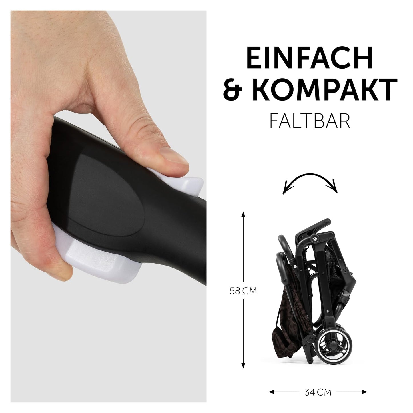 hauck Travel N Care, Leo Schwarz - Reise Buggy für Kinder ab Geburt bis 22 kg - mit Liegefunktion - Leicht 6,9 kg & Kompakt - Klein Zusammenklappbar - UPF 50+ - EVA Räder - Korb bis 3 kg