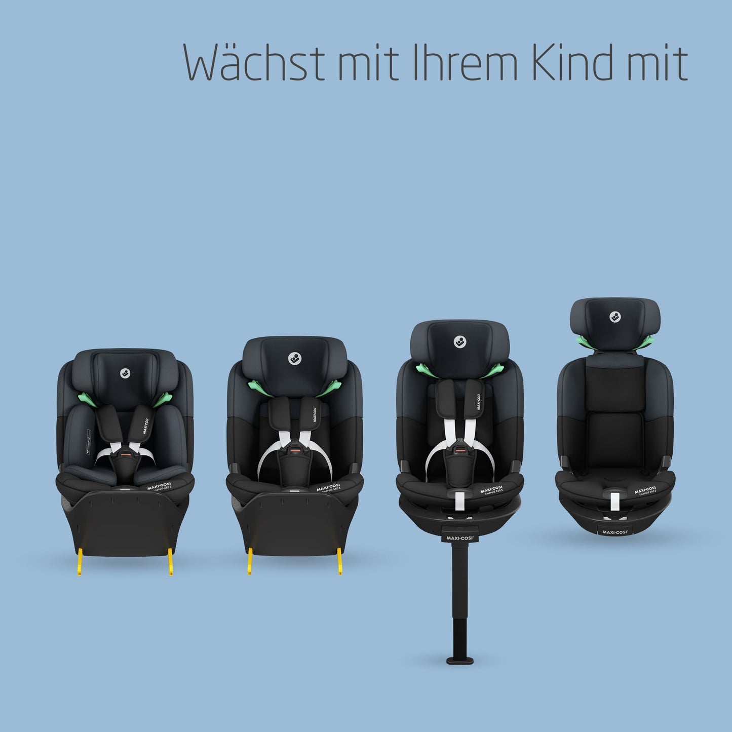 Maxi-Cosi Emerald 360 S i-Size, Autositz 360 Grad drehbar, 0–12 Jahre (40–150 cm), Auto Kindersitz, Baby Autositz, FlexiSpin-Drehung, 4 Liegepositionen, G-CELL Seitenaufprallschutz, Tonal Black