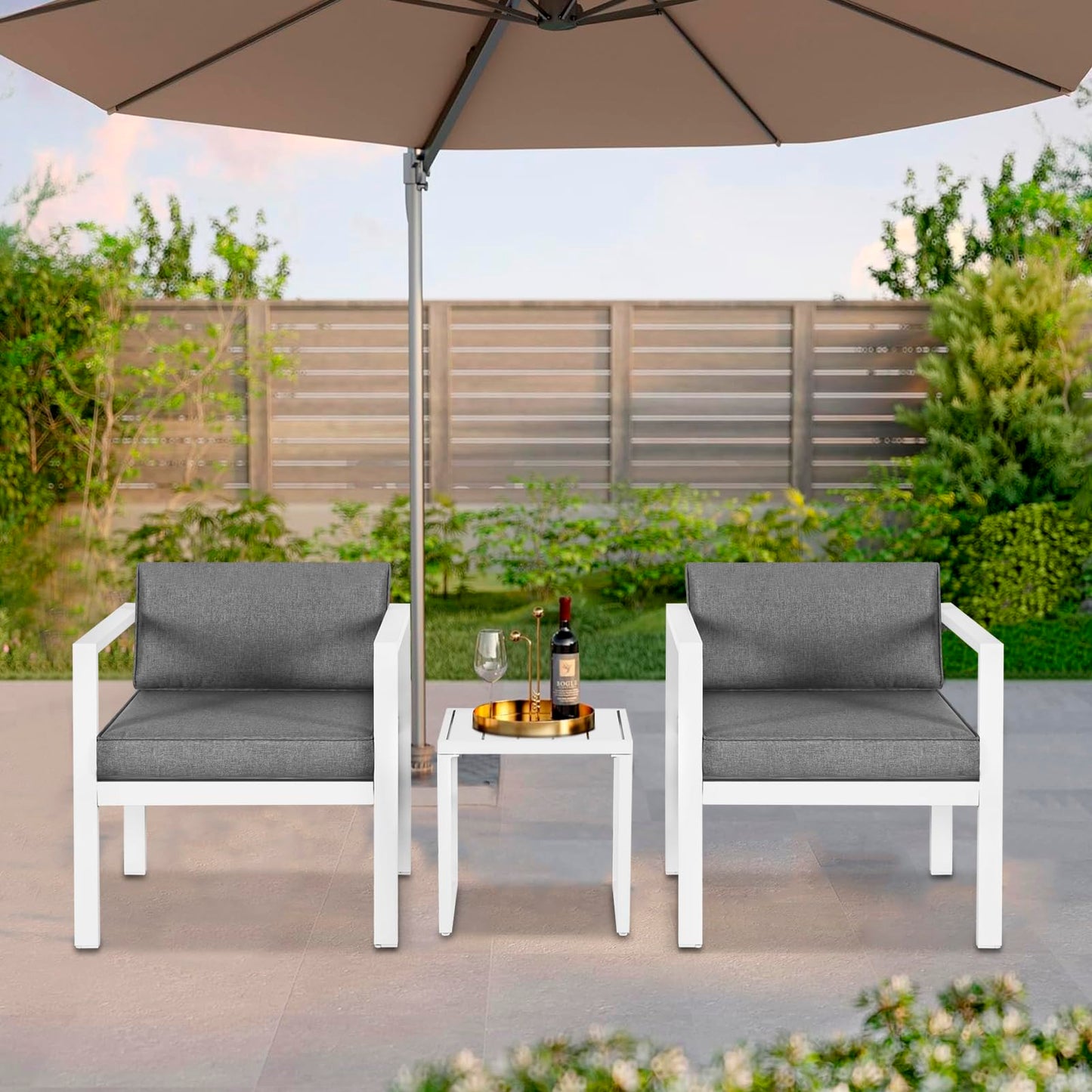 YIYAN 3-teiliges Rattan-Bistro-Set, für 2 Personen, mit Kaffeetisch, Weiß.