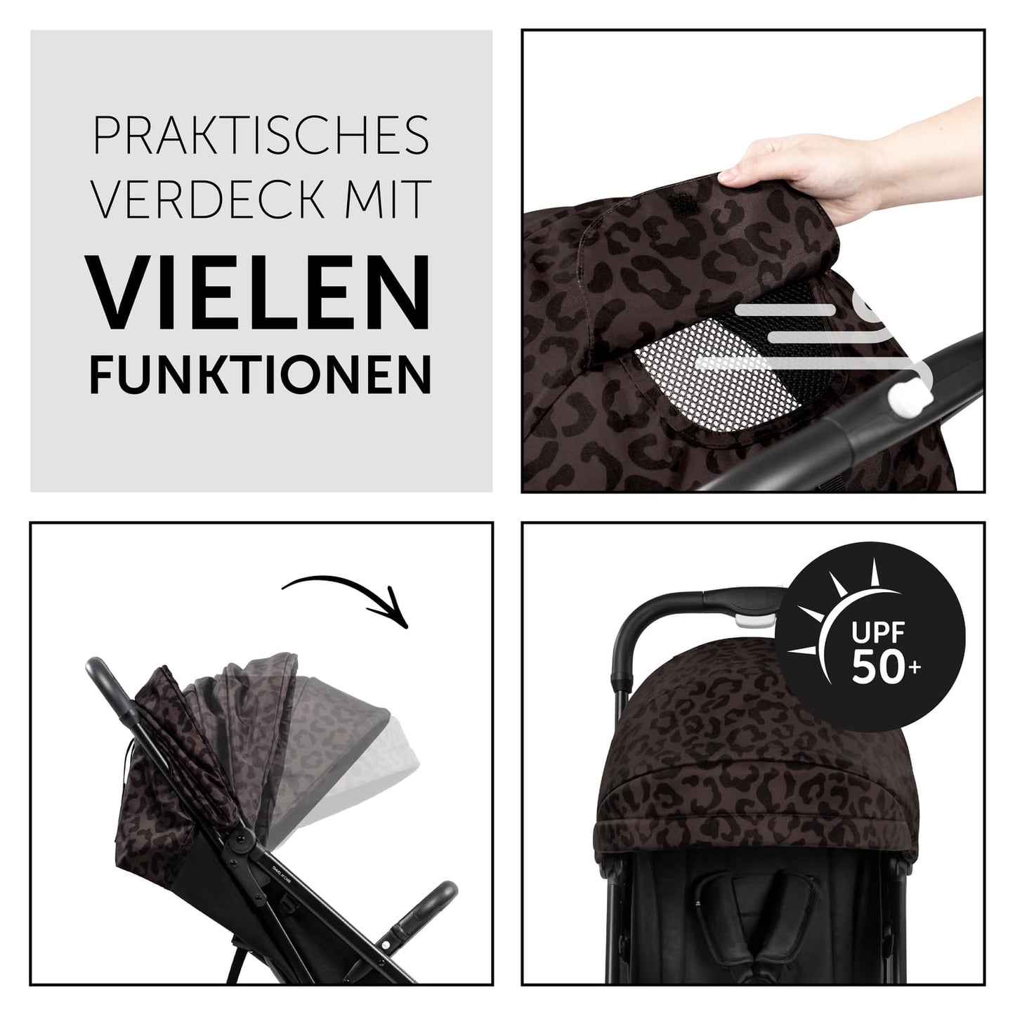 hauck Travel N Care, Leo Schwarz - Reise Buggy für Kinder ab Geburt bis 22 kg - mit Liegefunktion - Leicht 6,9 kg & Kompakt - Klein Zusammenklappbar - UPF 50+ - EVA Räder - Korb bis 3 kg