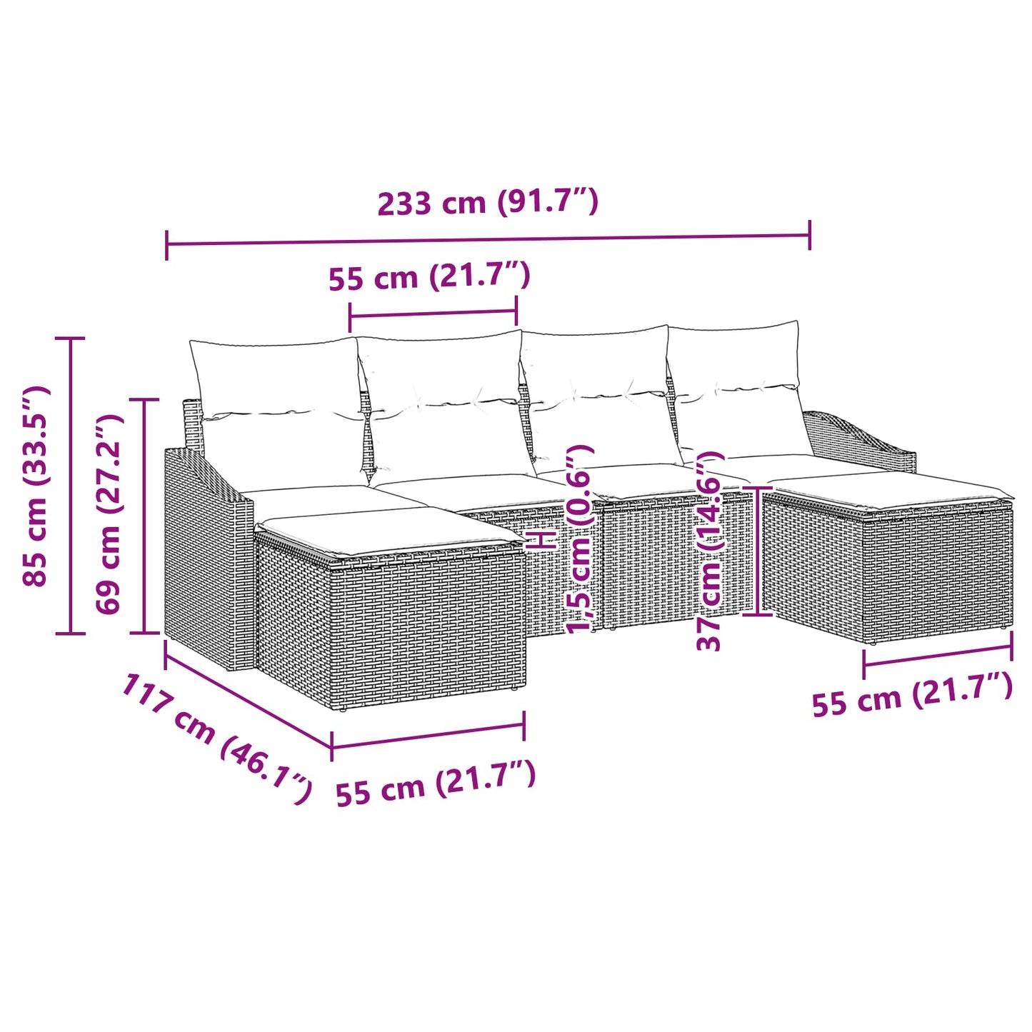 vidaXL 6-teiliges Garten-Sofa-Set, Beige, Poly-Rattan, wasserabweisend.vidaXL 6-teiliges Garten-Sofa-Set, Beige, Poly-Rattan, wasserabweisend.