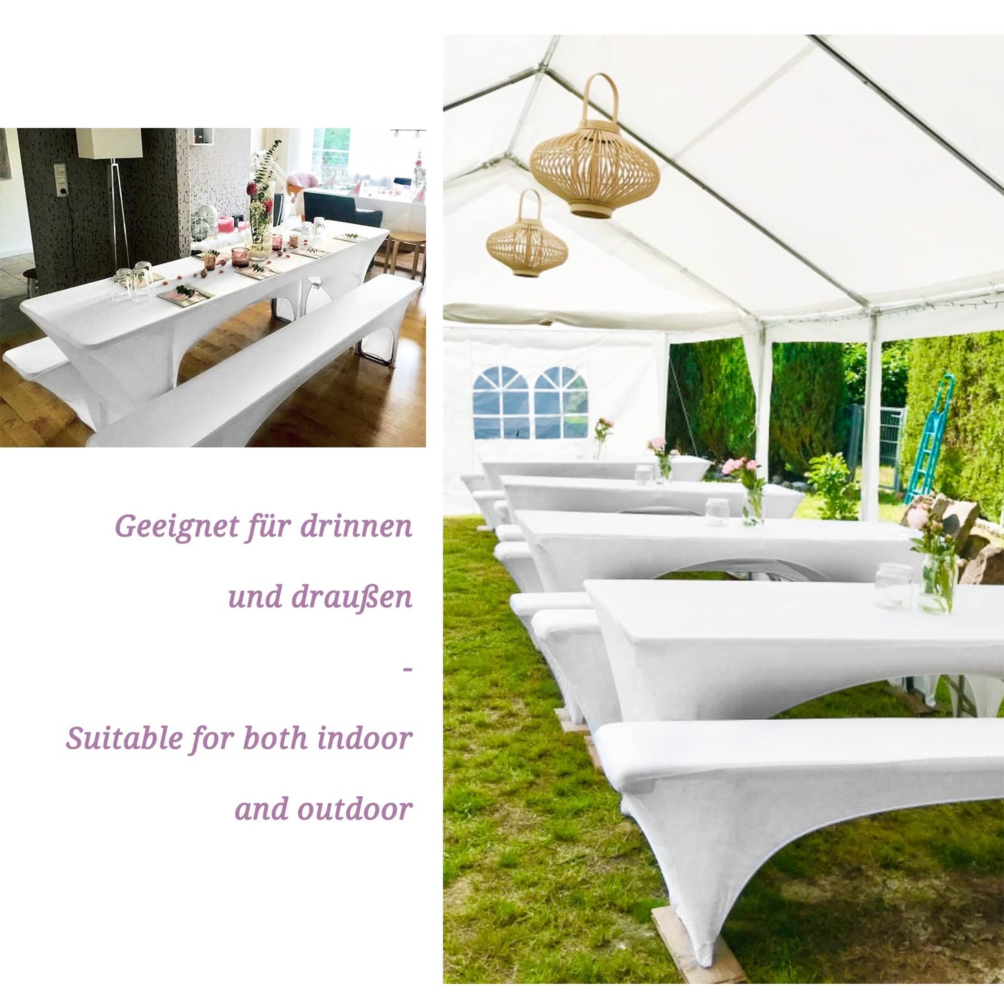 Pesonlook 2er-Set Biertischhussen, weiß, 220x70x70 cm.