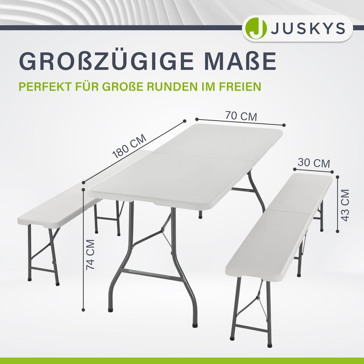 Juskys Bierzeltgarnitur Bayreuth, 3-teilig, klappbar, 2 Bänke & Tisch, 180x70x74 cm.