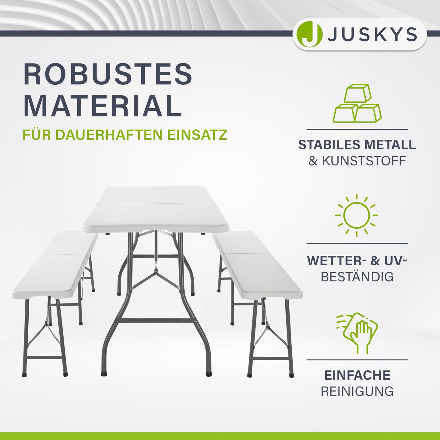 Juskys Bierzeltgarnitur Bayreuth, 3-teilig, klappbar, 2 Bänke & Tisch, 180x70x74 cm.