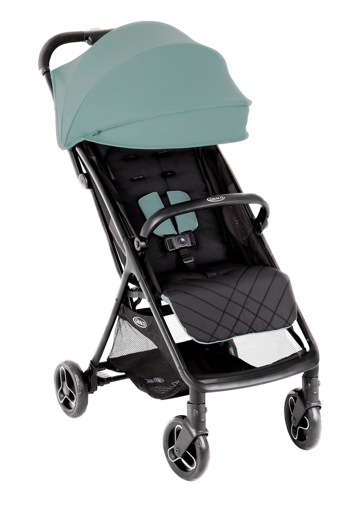 Graco Myavo™ Reisebuggy, ab Geburt bis ca. 4 Jahre (bis 22 kg), leicht, schnell zusammenklappbar, zusammengeklappt freistehend, großer Staukorb, inkl. Regenverdeck, Mint