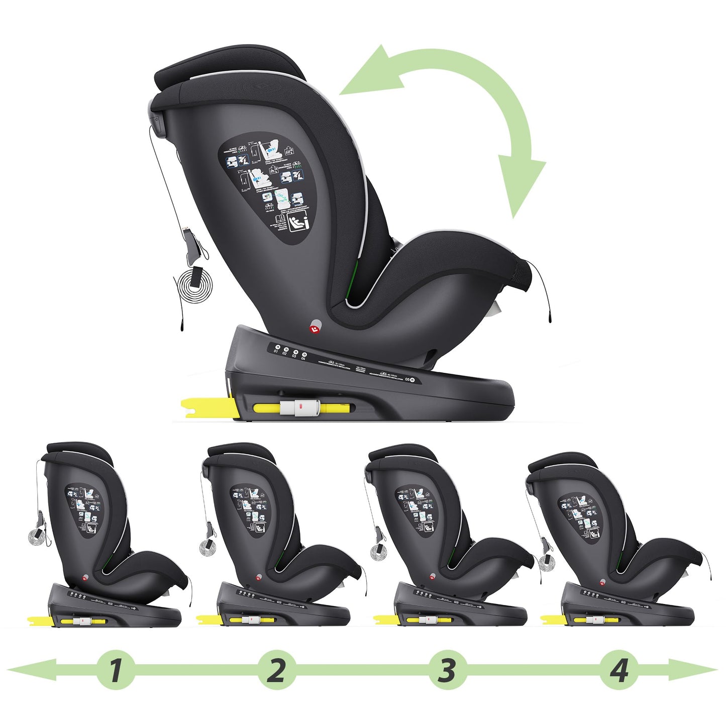 XOMAX 946i Kindersitz drehbar 360° mit ISOFIX, Liegefunktion I mitwachsend I 0-36 kg, 0-12 Jahre, Gruppe 0/1/2/3 I 5-Punkt-Gurt und 3-Punkt-Gurt I Bezug abnehmbar, waschbar I ECE R129