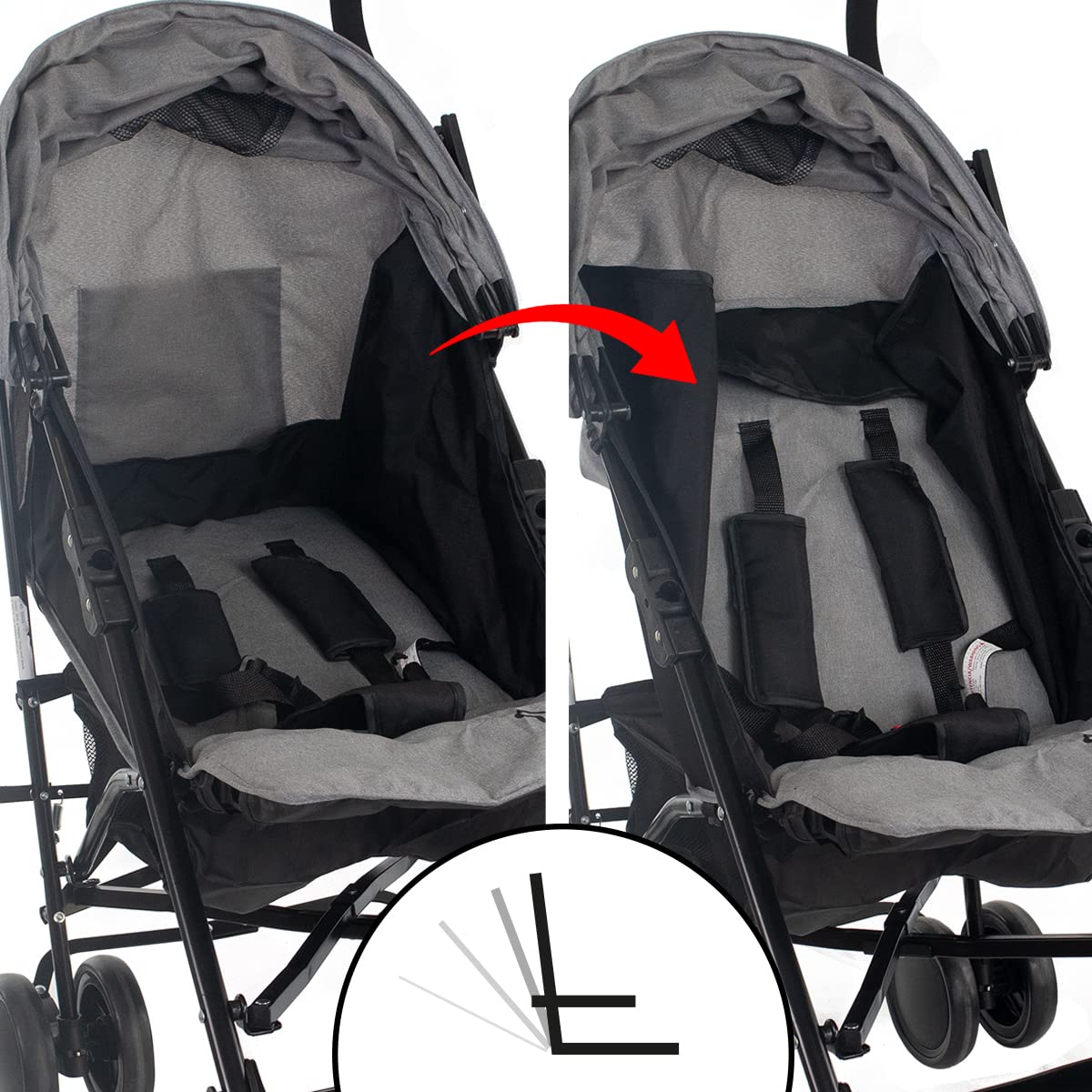 Mobiclinic®, Kinderwagen, Buggy, Elefant, Verstellbare rückenlehne, Doppeltes sicherheitssystem, Abnehmbare räder, Verstellbarer 5-punkt-gurt, Leichter, Grau und schwarz