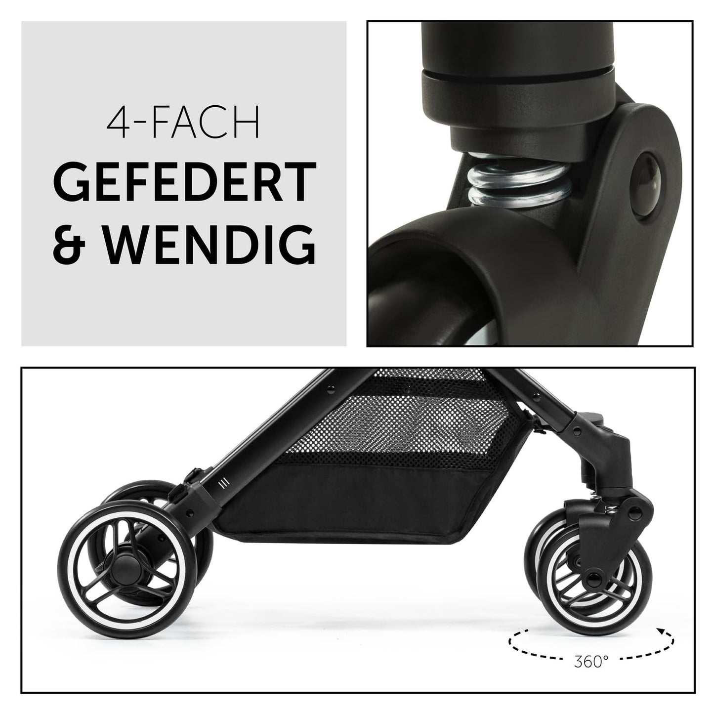 hauck Travel N Care, Leo Schwarz - Reise Buggy für Kinder ab Geburt bis 22 kg - mit Liegefunktion - Leicht 6,9 kg & Kompakt - Klein Zusammenklappbar - UPF 50+ - EVA Räder - Korb bis 3 kg