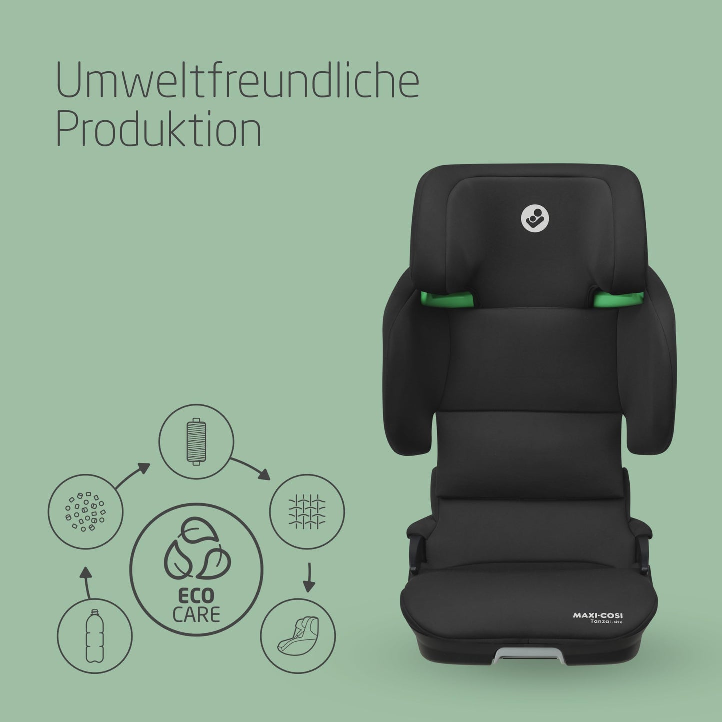 Maxi-Cosi Tanza i-Size, Klappbarer Kindersitz, 3,5-12 Jahren, 100–150 cm, 10 Kopfstützenpositionen, Tragbarer Reiseautositz, G-CELL Seitenaufprallschutz, Umweltfreundliche Produktion, Full Black